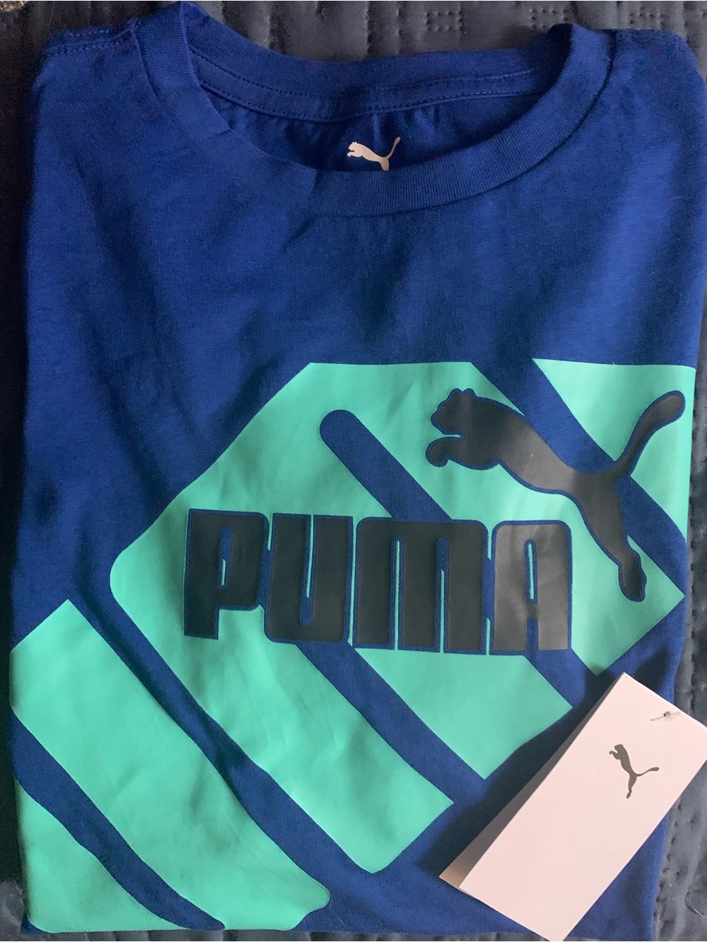 Unisex Puma Royal Blue Tee with Teal Graphic Logo